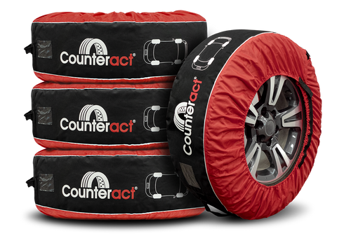 Counteract Wheel Tote - 4pc/box - Black Oxford Fabric 600D & Red (185C) Oxford Fabric - Size L (20-31"")- Handlebar - Window Card - Tire Identifying Image CBB-WT