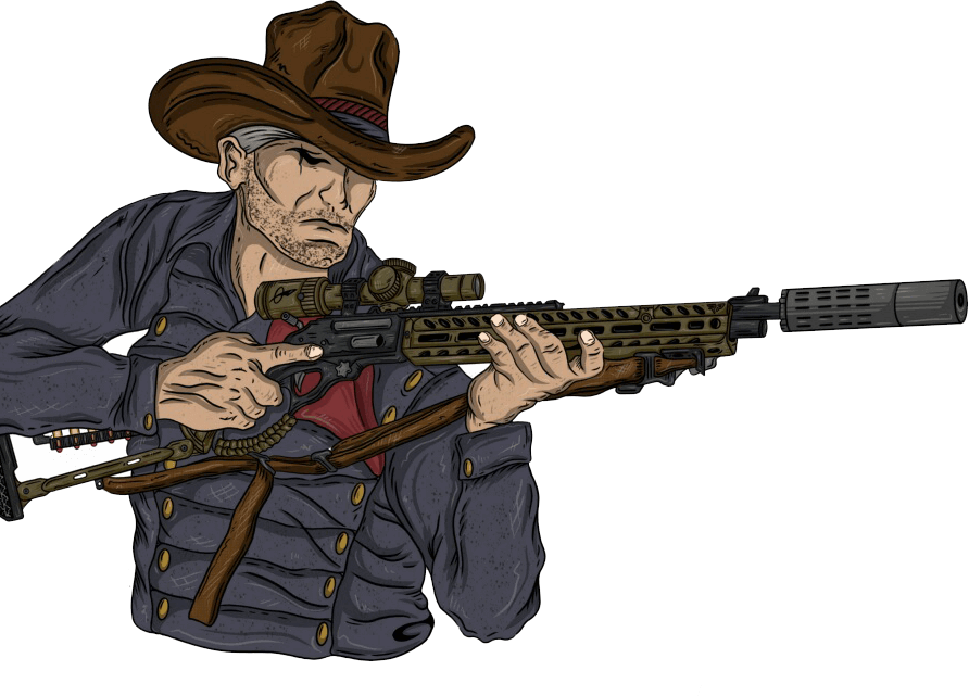 Cowboy aiming rifle