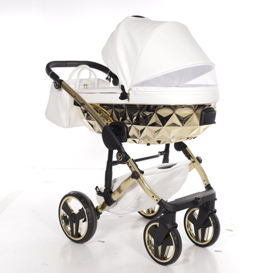 Junama Fluo Individual Mirror White Gold Pram Pushchair Travel System