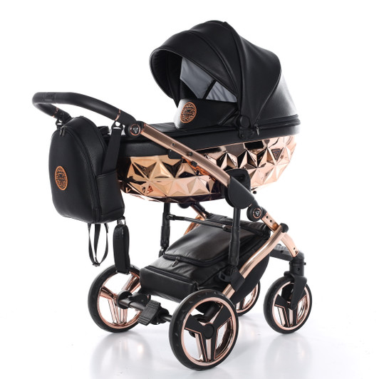 Junama Handcraft Black Rose Gold 2‑in‑1 Pram Pushchair Travel System