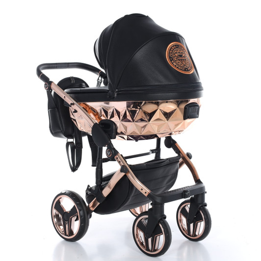 Junama Handcraft Black Rose Gold 2‑in‑1 Pram Pushchair Travel System