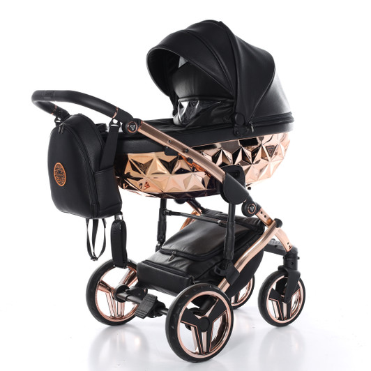 Junama Handcraft Black Rose Gold Pram & Pushchair