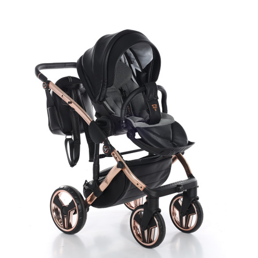 Junama Handcraft Black Rose Gold 2‑in‑1 Pram Pushchair Travel System