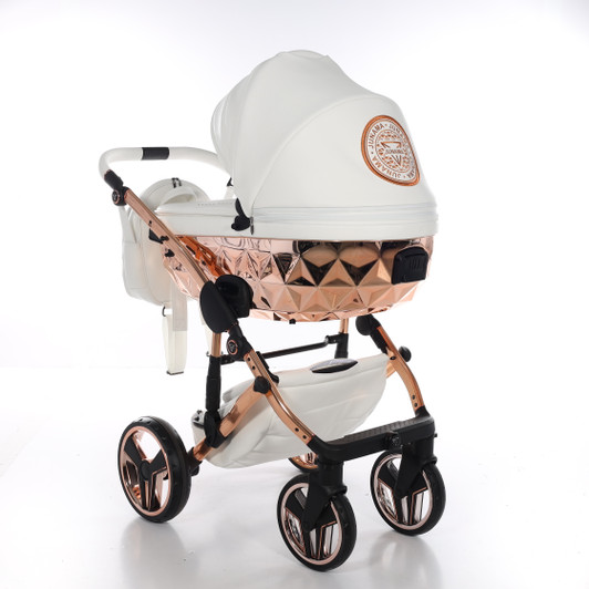 Junama Handcraft White Rose Gold Pram & Pushchair