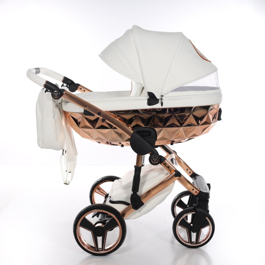 Junama Handcraft White Rose Gold Pram & Pushchair