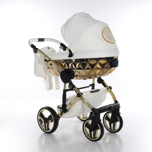 Junama Handcraft White Gold Pram & Pushchair