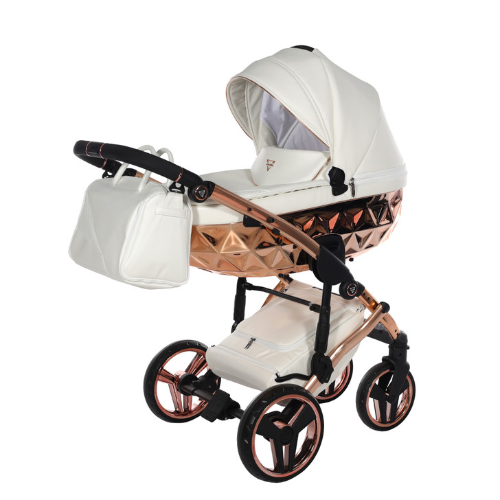 Junama Fluo Individual Mirror White Rose Gold Pram Pushchair Travel System