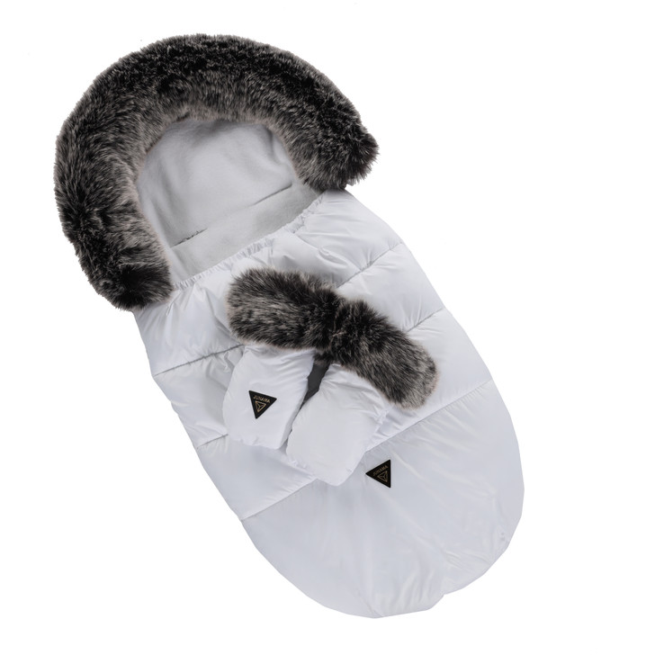 Junama White Gold Pram Sleeping bag and Hand Muffs