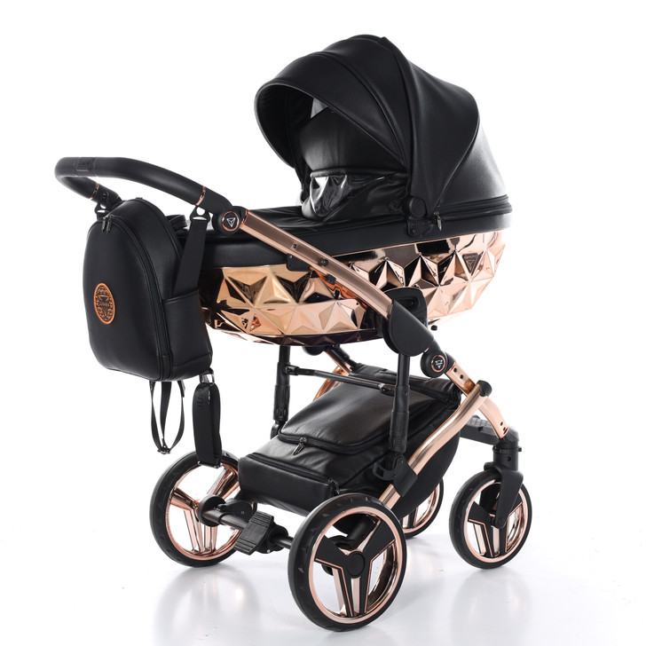 Junama Handcraft Black Rose Gold Pram Pushchair Travel System