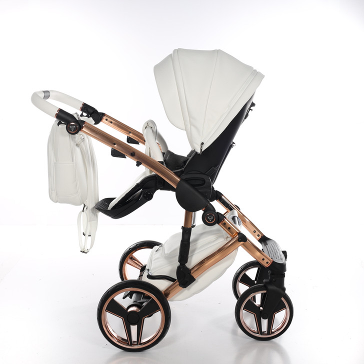 Junama Handcraft White Rose Gold Pram & Pushchair