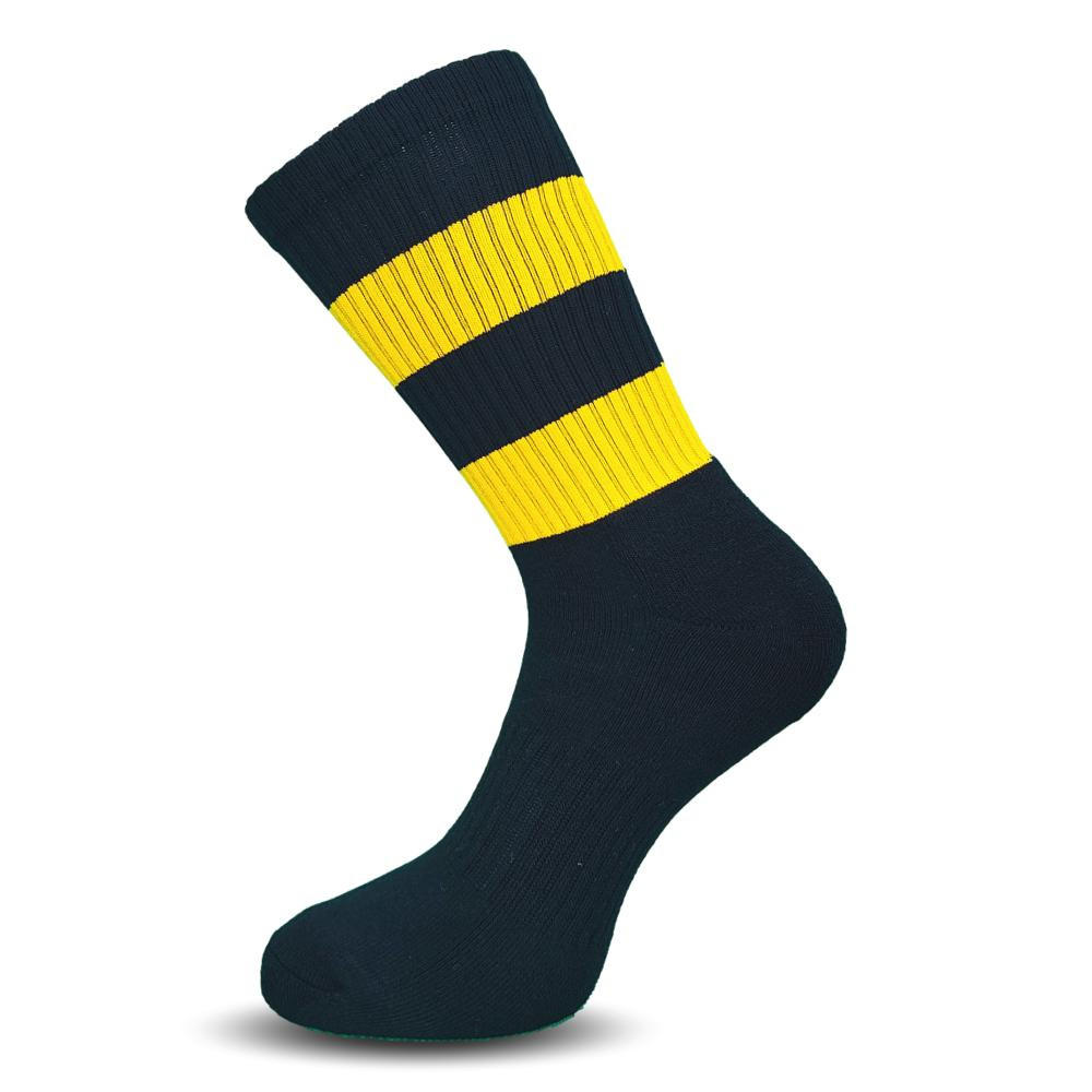 Buffalo Sports Short Style Ultra Football Socks - Black/Light Gold Hoops