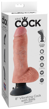 King Cock 8" Vibrating Cock with Balls - Flesh