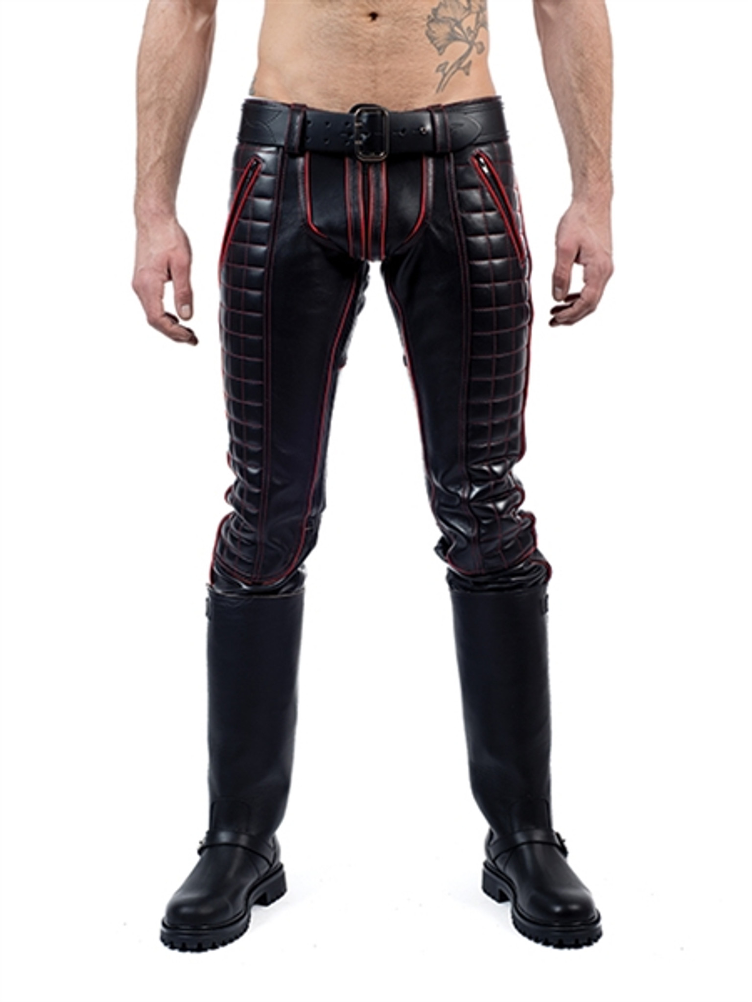 Mister B Leather Indicator Jeans Red Stitching-Piping