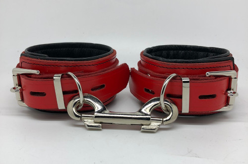 Deluxe Lockable Ankle Restraints - Red & Black