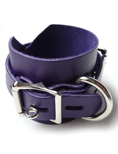 Purple Leather Ankle Cuffs with Locking Buckle