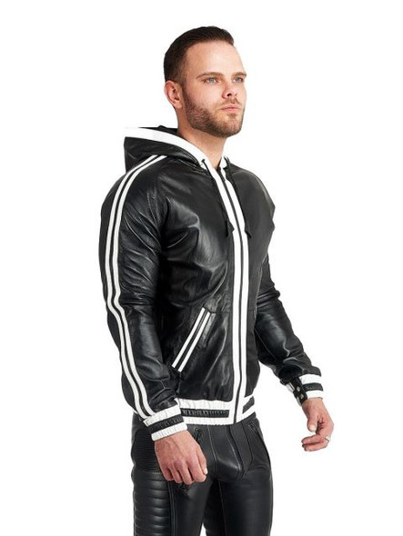 Mister B Leather Hoodie With Stripes