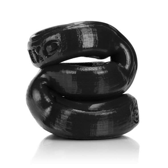 3-Ball Cockring with 2 Ball Stretchers - Black