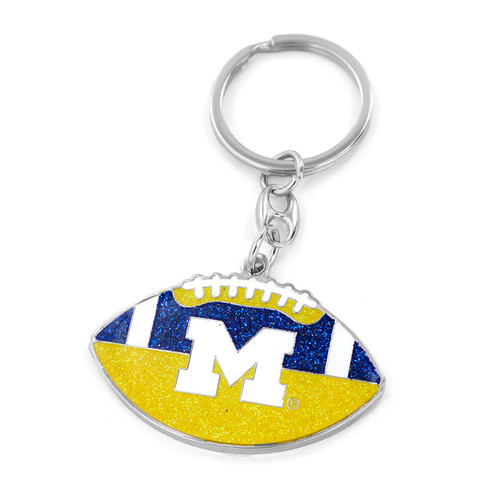 MICHIGAN GLITTER FOOTBALL KEYCHAIN