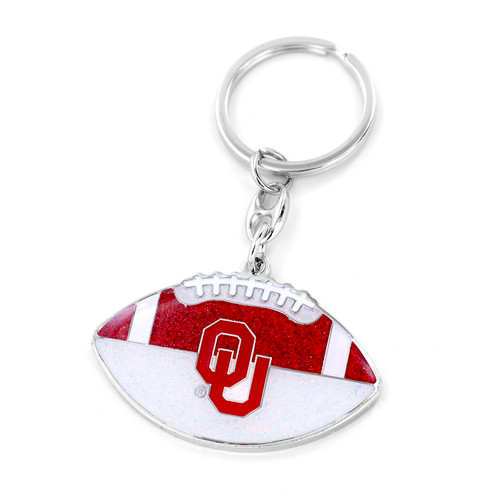 OKLAHOMA GLITTER FOOTBALL KEYCHAIN