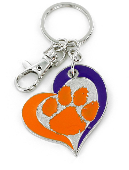 CLEMSON SWIRL HEART KEYCHAIN