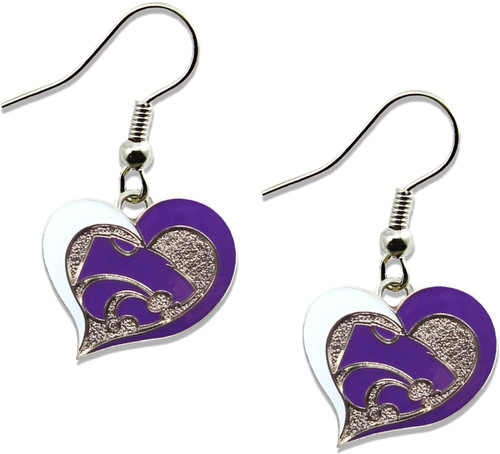 KANSAS STATE SWIRL HEART EARRINGS