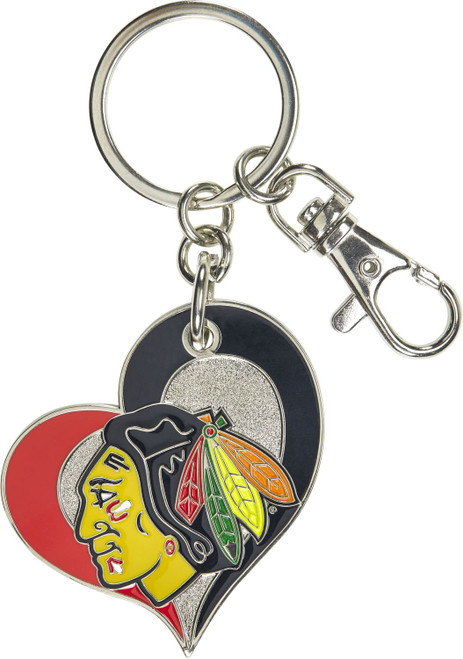 CHICAGO BLACKHAWKS SWIRL HEART KEYCHAIN