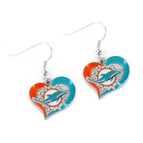 MIAMI DOLPHINS SWIRL HEART EARRINGS