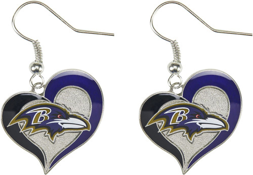 BALTIMORE RAVENS SWIRL HEART EARRINGS