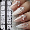 1 Box 3D White Pearl Nail Charms – Round & Half Round Mix Sizes