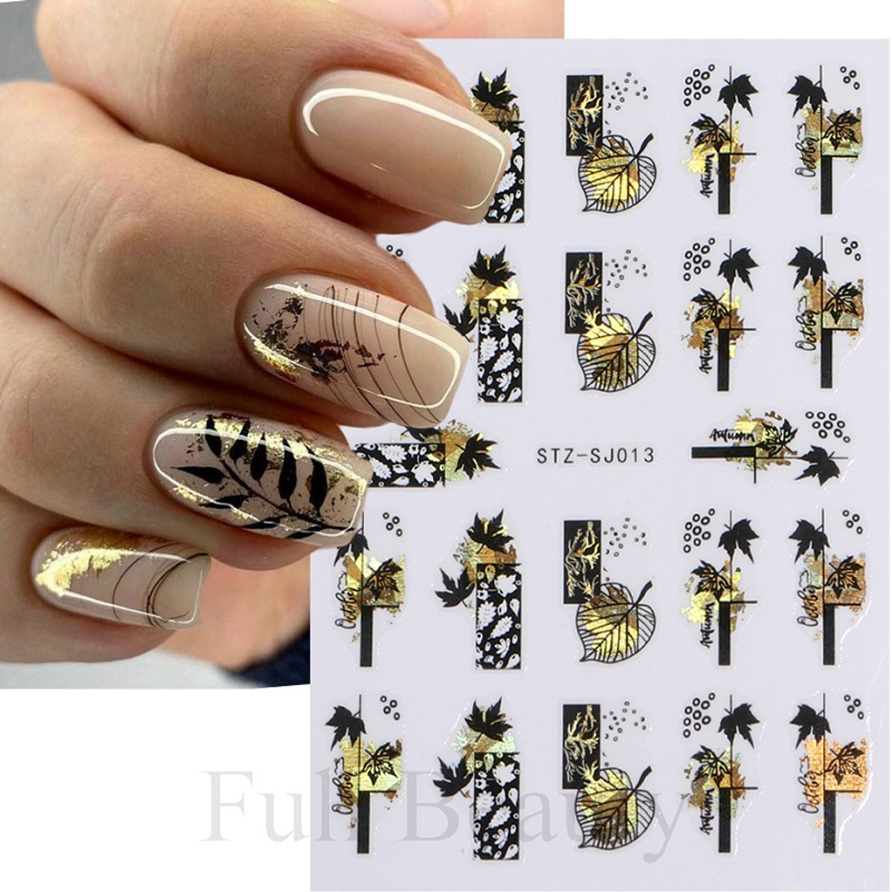 Cheap Holographic Gold White Nail Art Stickers 3D Laser Flowers Leaf  Abstract Face Design Shiny Decoration Manicure Decals | Joom