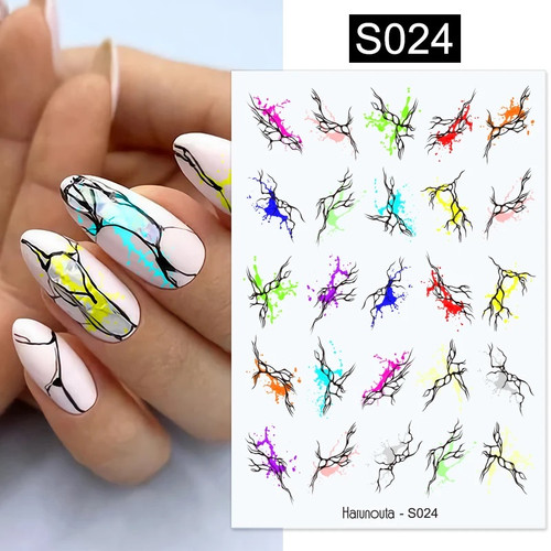 3D Fluorescent Marble Geometric Lines Nail Stickers