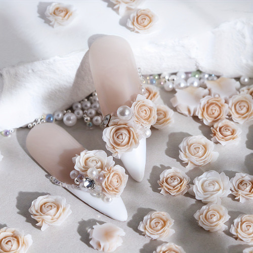 30pcs/bag Gradient Blue Rose Flower 3D Nails Charms