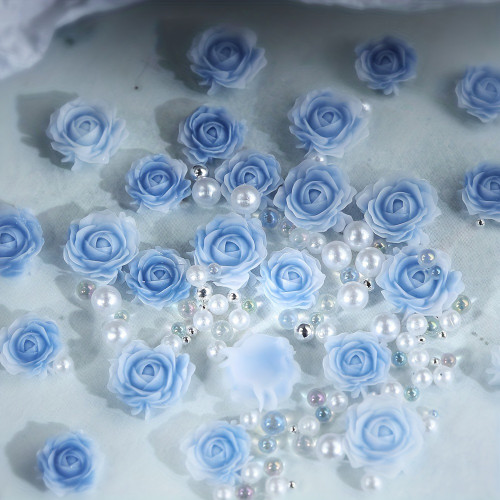 30pcs/bag Gradient Blue Rose Flower 3D Nails Charms