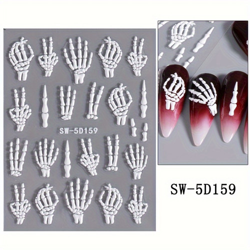 Halloween 5D Embossed Skull Hand Nail Art Stickers