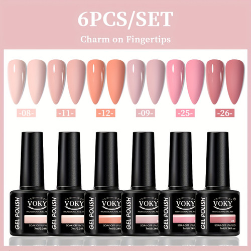 6pcs Gel Nail Polish Set – Nude & Pink Collection 6pcs Gel Nail Polish Set – Nude & Pink Collection