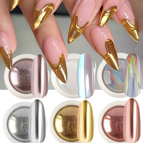 6pcs Chrome Mirror Nail Powder Set – Metallic & Aurora Collection 6pcs Chrome Mirror Nail Powder Set – Metallic & Aurora Collection
