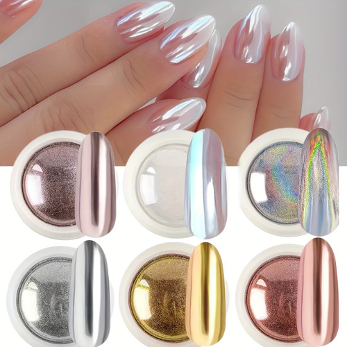 6pcs Chrome Mirror Nail Powder Set – Metallic & Aurora Collection 6pcs Chrome Mirror Nail Powder Set – Metallic & Aurora Collection