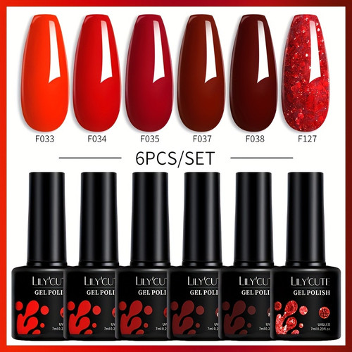 LILYCUTE 6pcs/Set Gel Polish – Set 7 (Red & Wine Collection)