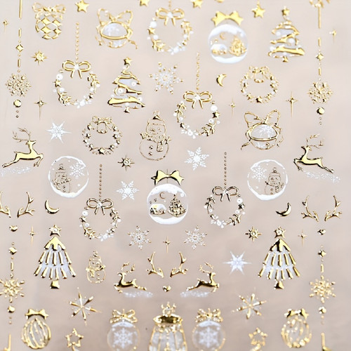 5D Golden Christmas Nail Art Stickers