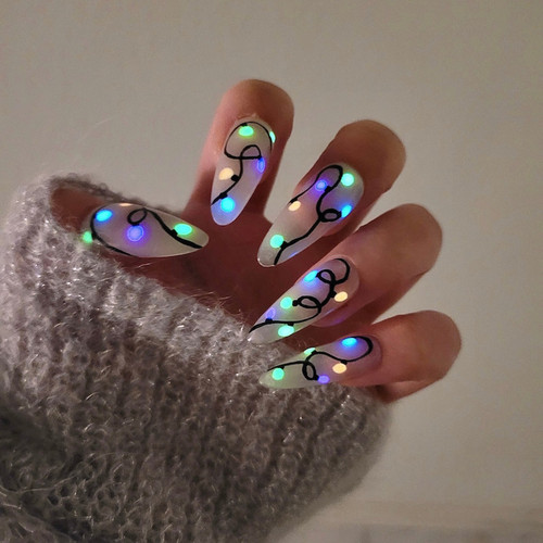 Glow-in-the-Dark Christmas String Lights Nail Decals