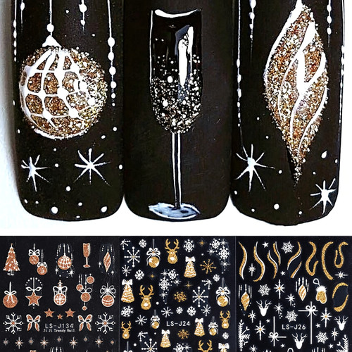 3pcs Golden Glitter Christmas Nail Art Stickers