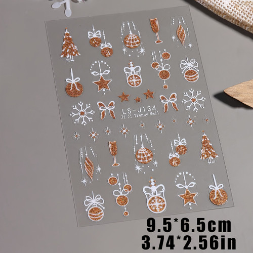 3pcs Golden Glitter Christmas Nail Art Stickers