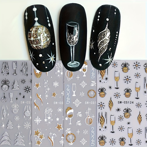 4 Sheets Silvery/Golden Christmas Glitter Stickers