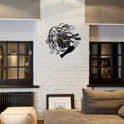 Black & White Hairdressing Wall Clock – Salon Decoration
