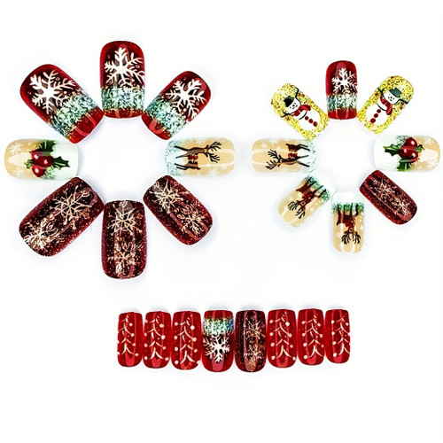 24pcs Festive Christmas Fake Press-on Nails - Set 01