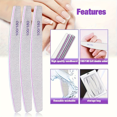 50pcs Professional Nail File Buffers - 100/180 Grit