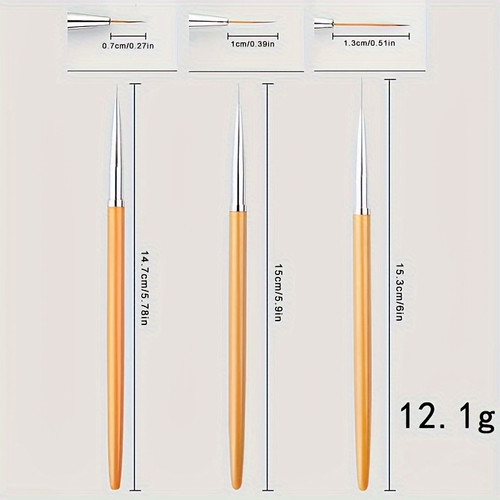 Three Golden Fine-Tip Paintbrushes Set