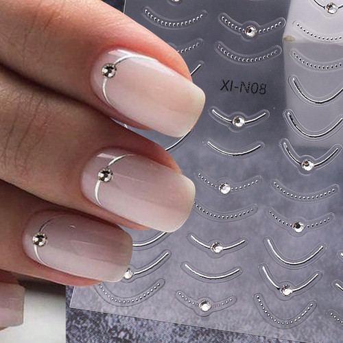 3D Golden & Silvery Line Nail Stickers with Strass