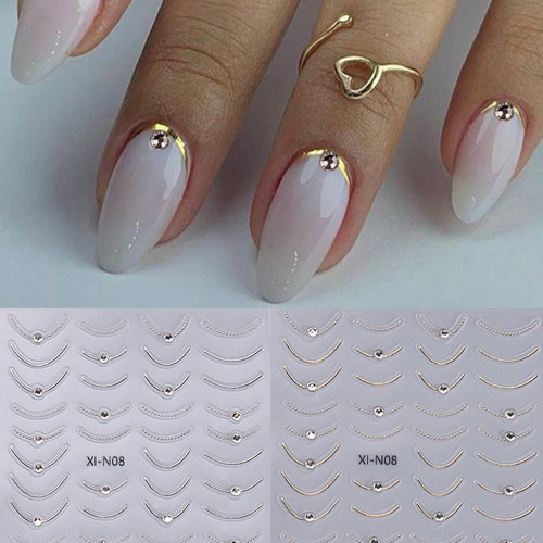 3D Golden & Silvery Line Nail Stickers with Strass