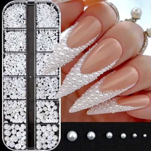 12-Grid White Semicircular Nail Art Set